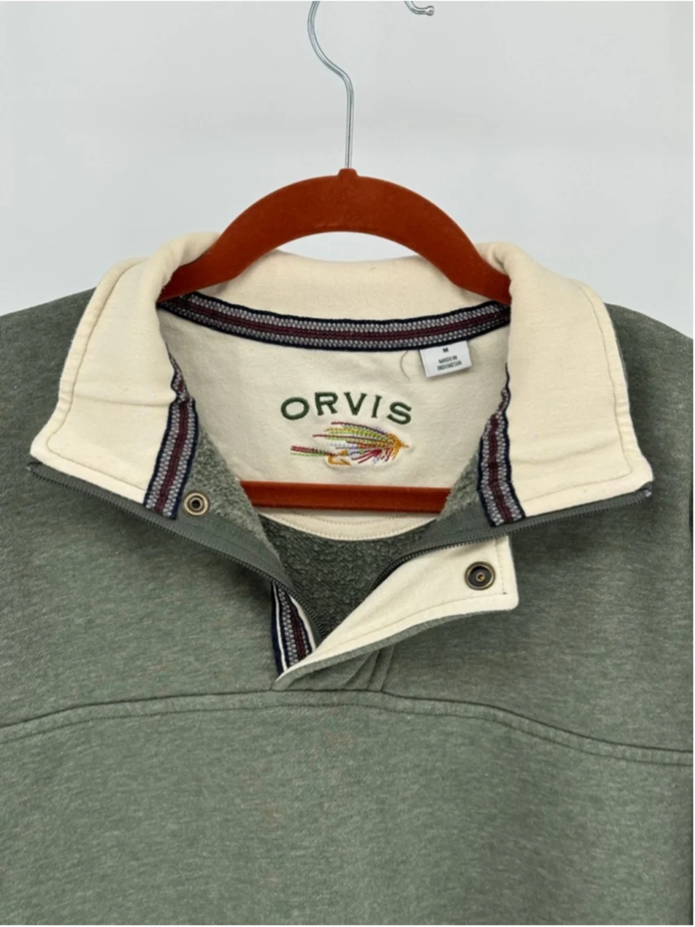 Orvis Men's Green Quarter-Zip Sweatshirt Medium